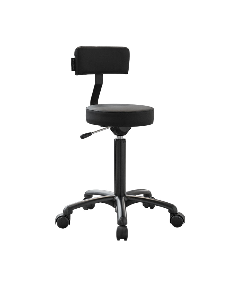 Rolio black salon stool with backrest